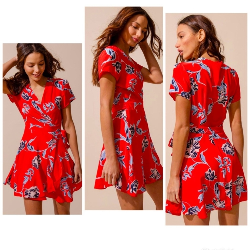 Anthropologie Red Floral Mini Dress